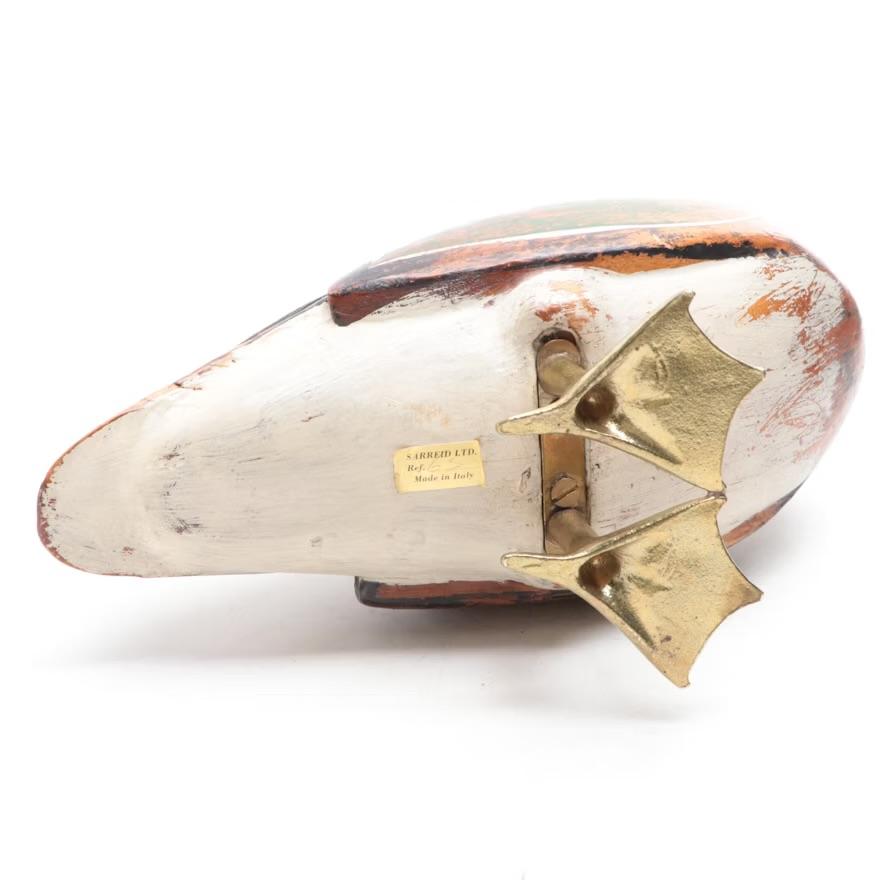 Geschnitzte italienische Mandarin-Entenfigur aus Holz von Sarreid, limitiert, Mitte/ Ende des 20. Jahrhunderts. im Angebot 2