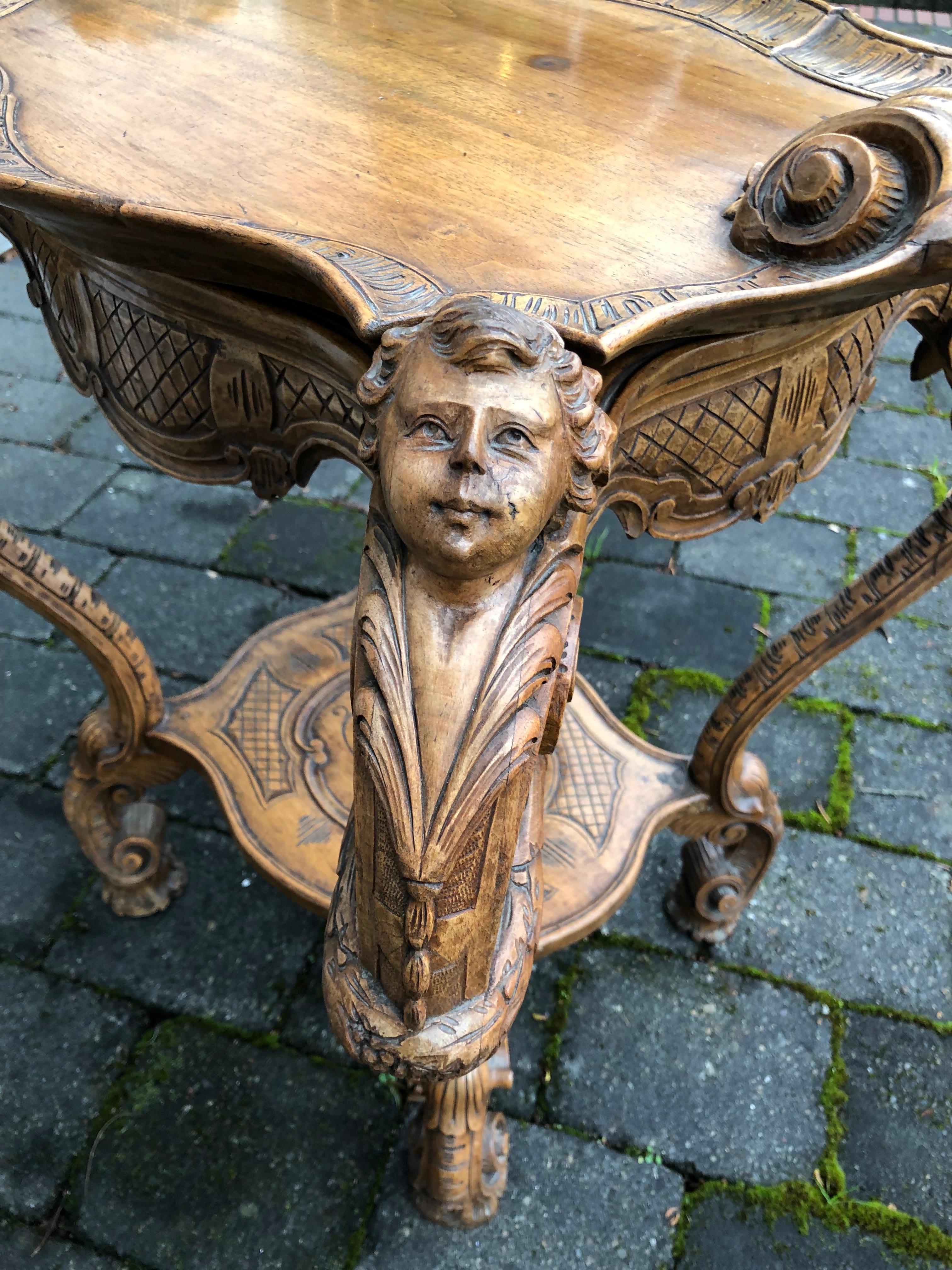 Carved Italian Wood Tray Table with Cherrubs, Scrolls, Removable Top For Sale 5