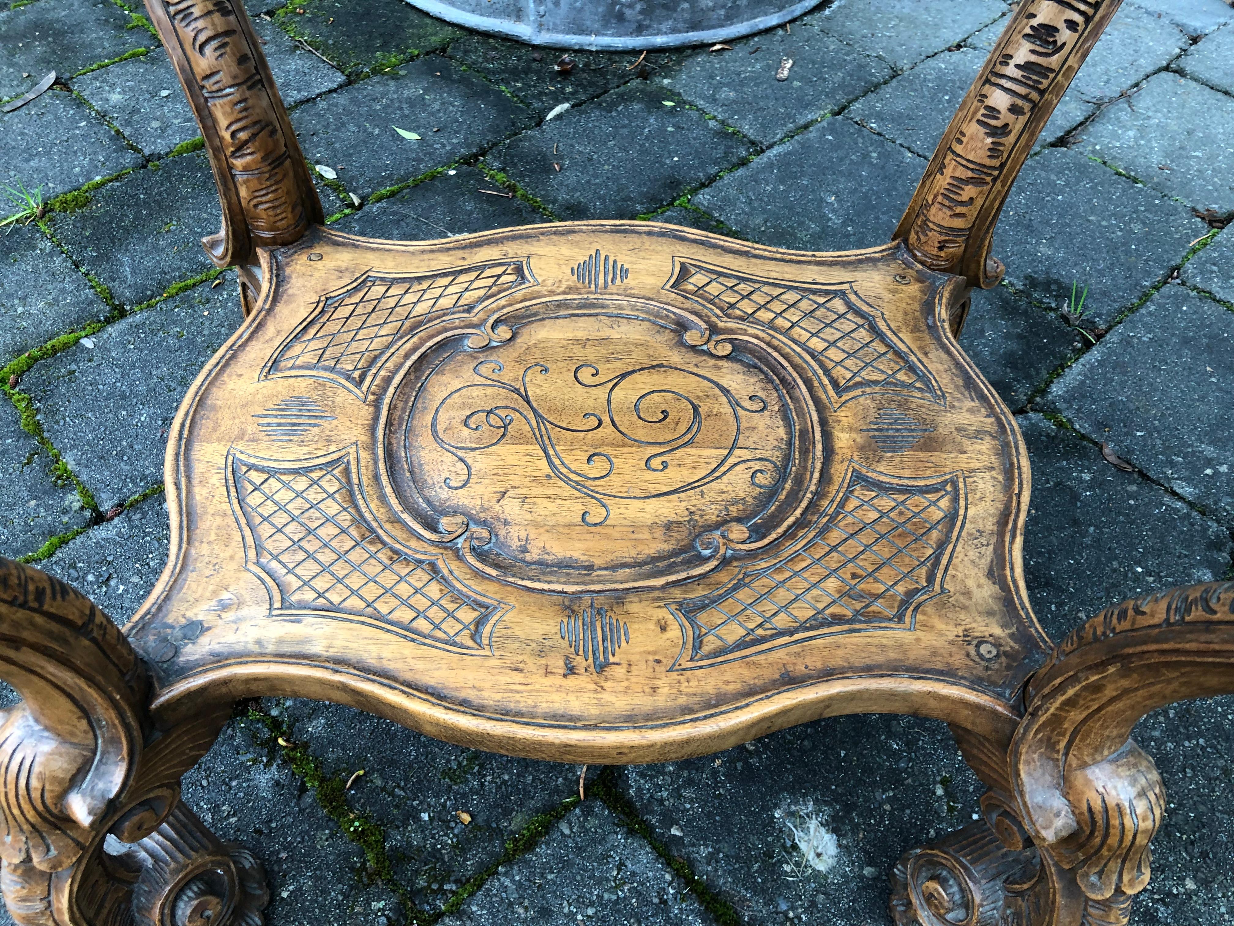 Rococo Carved Italian Wood Tray Table with Cherrubs, Scrolls, Removable Top For Sale