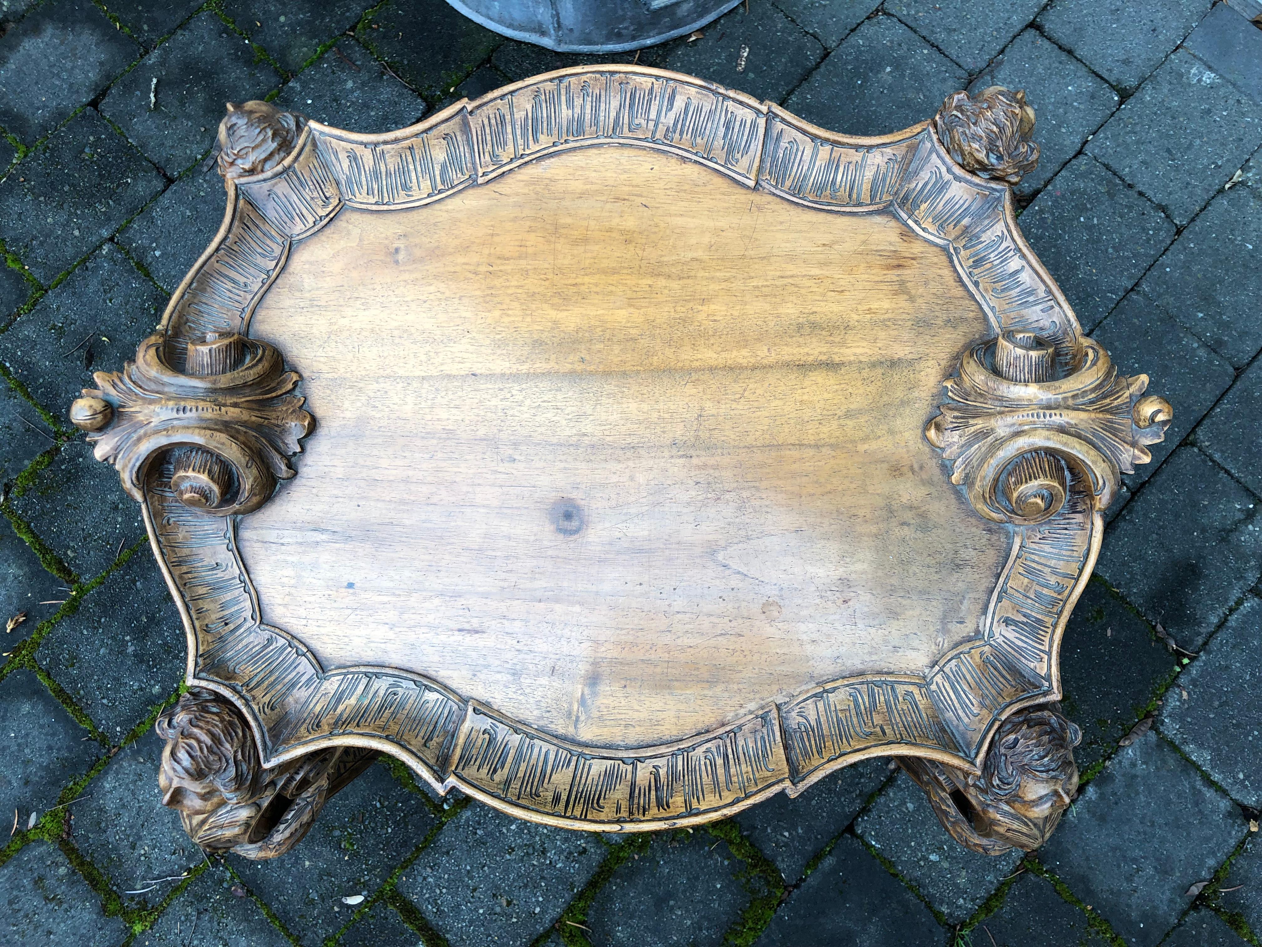 Carved Italian Wood Tray Table with Cherrubs, Scrolls, Removable Top In Good Condition For Sale In Seattle, WA