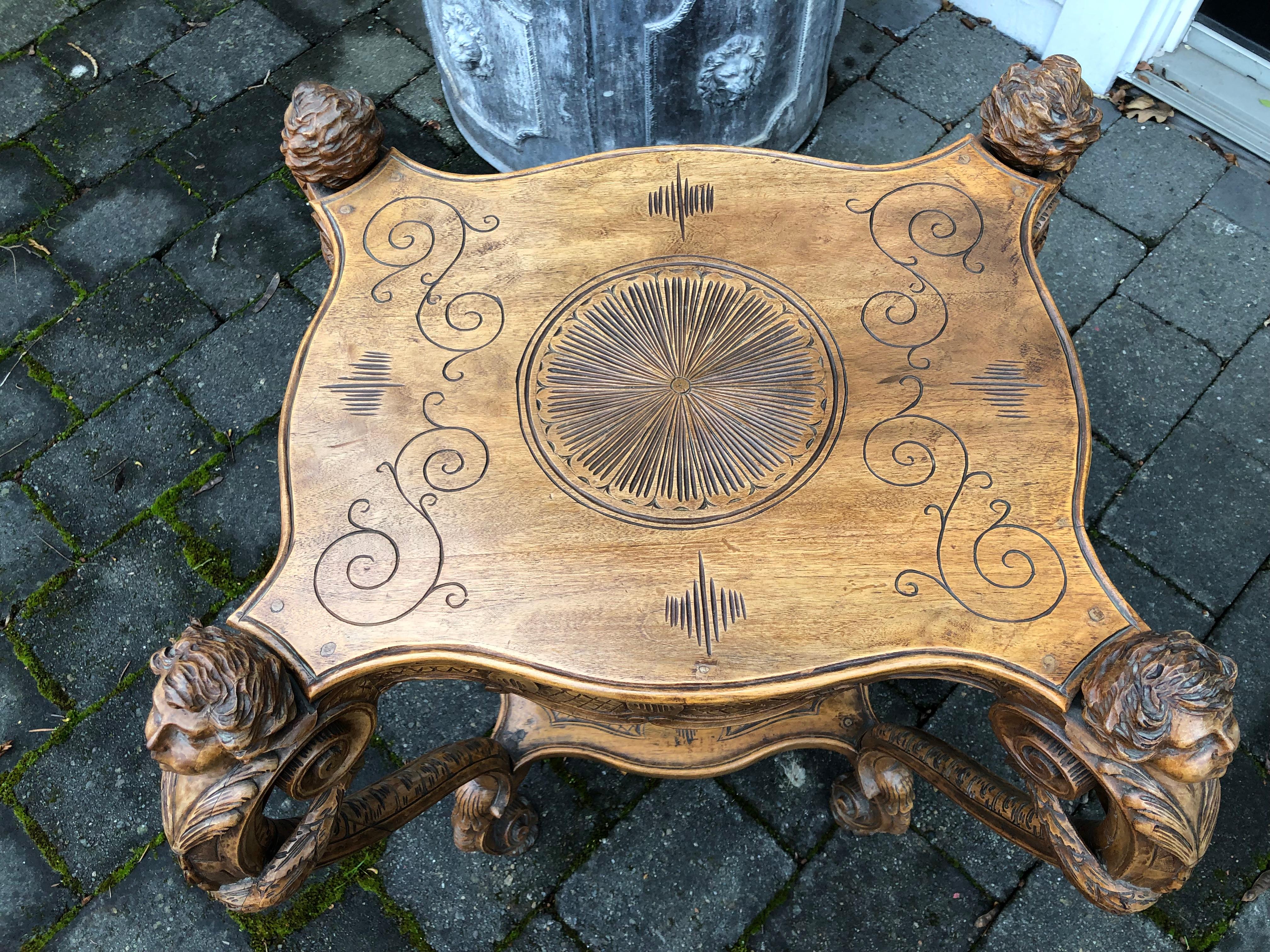Carved Italian Wood Tray Table with Cherrubs, Scrolls, Removable Top For Sale 1