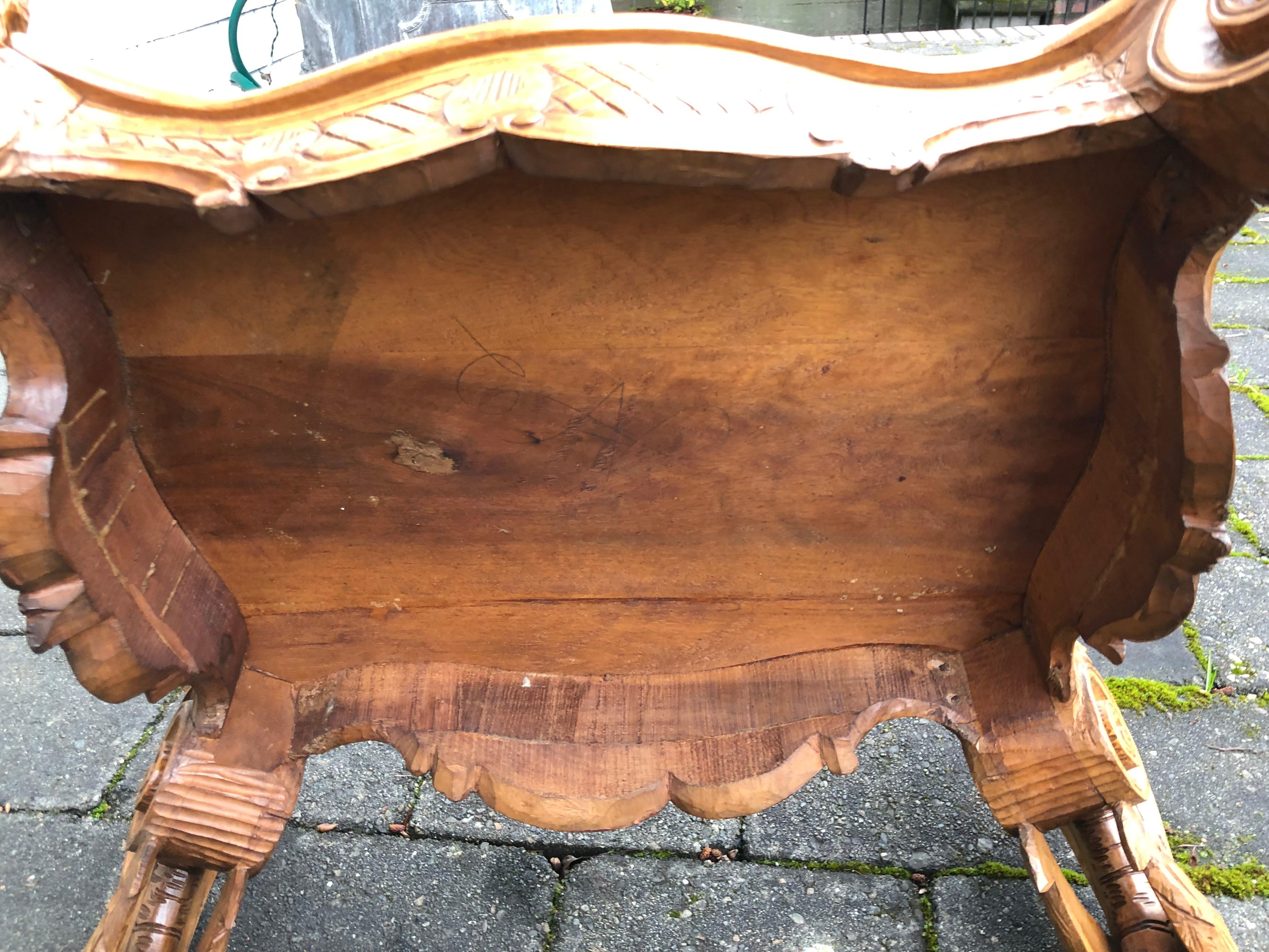 Carved Italian Wood Tray Table with Cherrubs, Scrolls, Removable Top For Sale 4