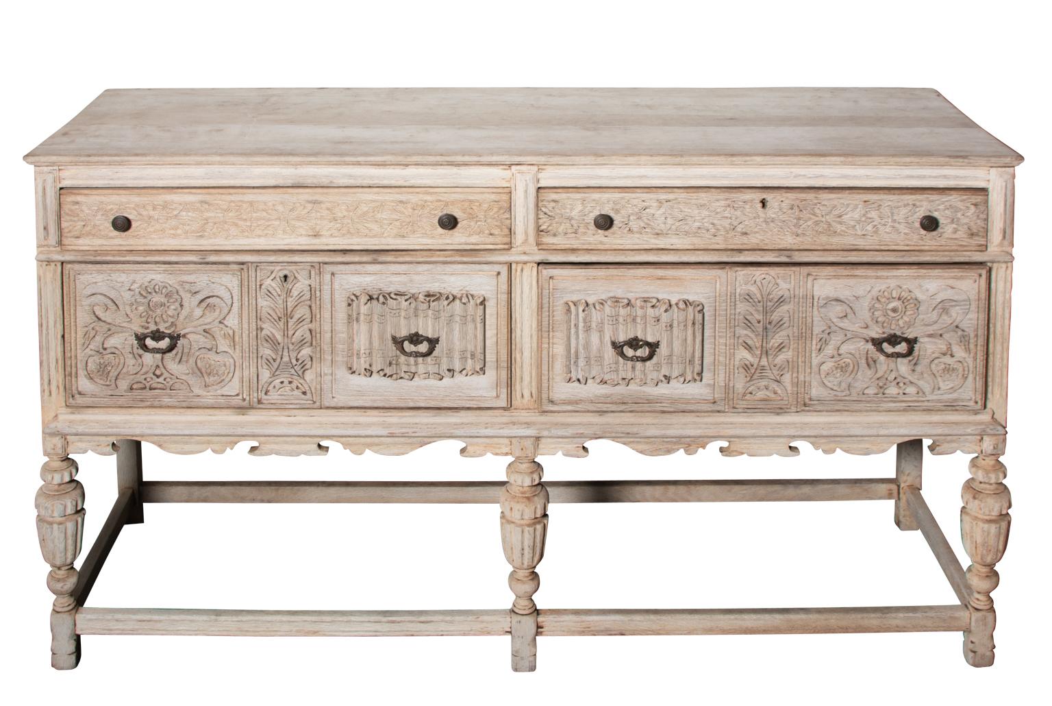 Carved Jacobean Bleach Wood Sideboard Circa 1920s At 1stdibs