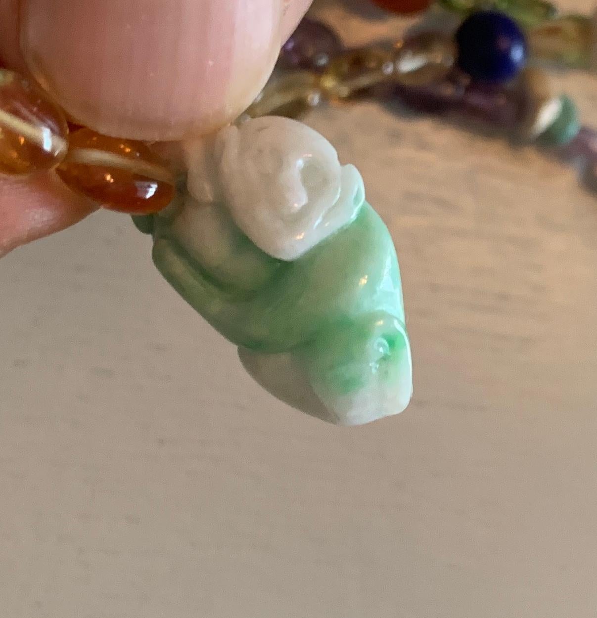 Women's or Men's Carved Jade Amber Coral Citrine Charm Necklace Rabbit Monkey Koi For Sale