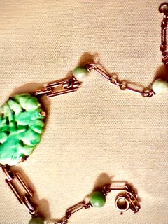 Carved jade and gold delicate Art Deco bracelet