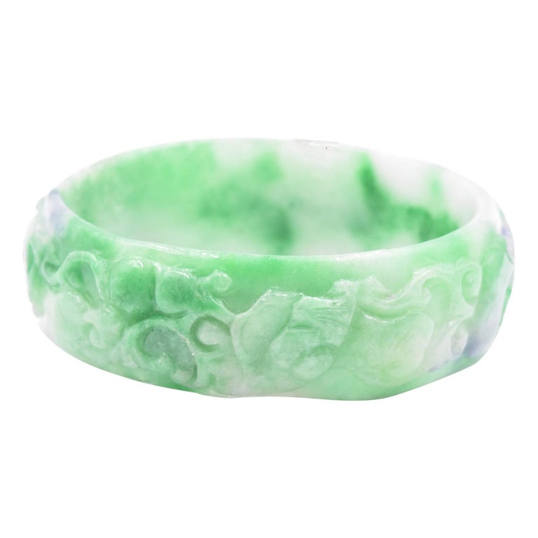 Carved Jade Bangle Bracelet at 1stDibs