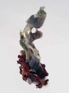 Carved Green Hardstone Birds on Branches