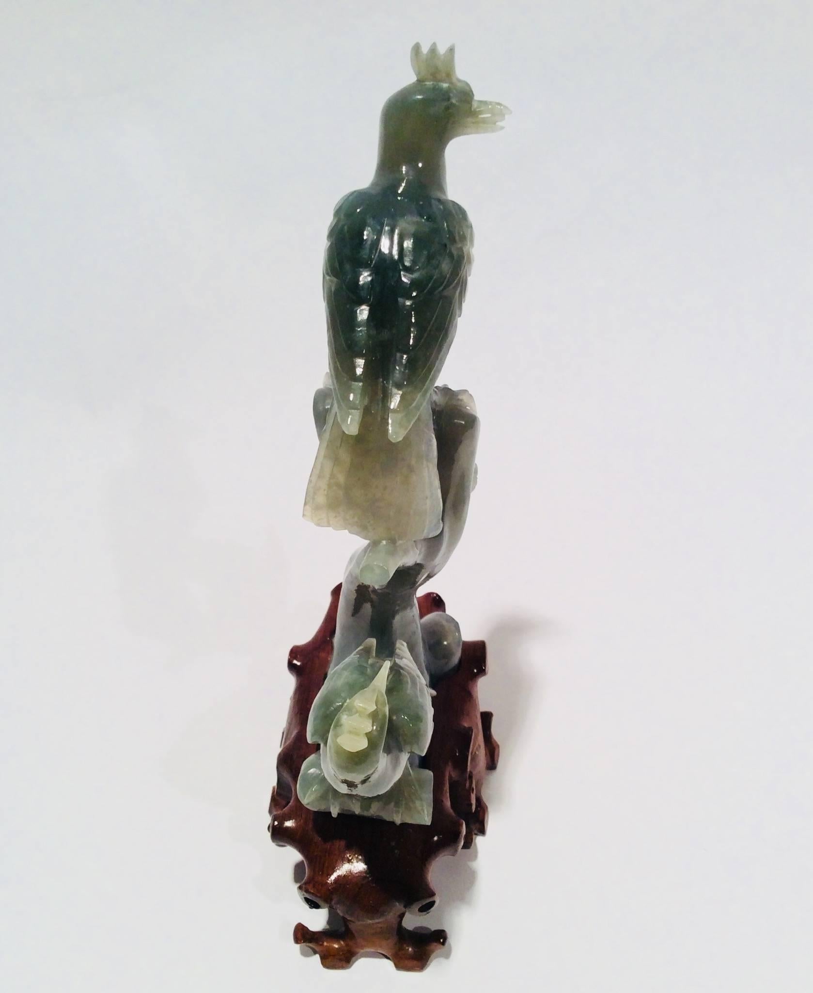 Hand-Carved Carved Green Hardstone Birds on Branches