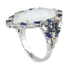 Carved Jade Blue Sapphire 14 Karat Gold Diamond Ring