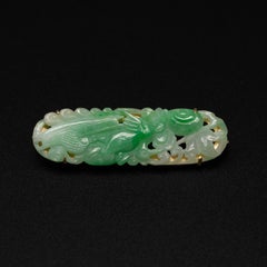 Carved Jade Brooch Midcentury Certified Untreated