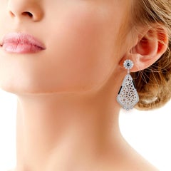 Carved White Jade Dangle Earring with Multi-Gemstone & Diamonds in 18k Gold