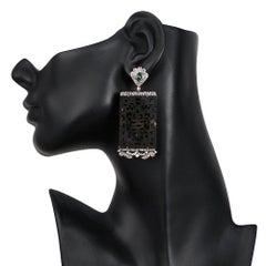 Carved Jade Dangle Earrings with Emerald & Pave Diamonds in 18k Gold & Silver