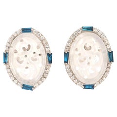 Carved Jade Diamond 14 Karat Gold Stud Earrings