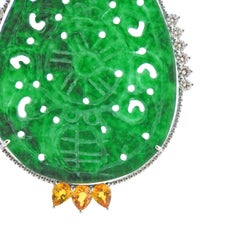 Carved Jade Diamond Citrine Gold Drop Earrings