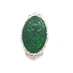 Carved Jade Diamond Eagle Pin GIA Certified