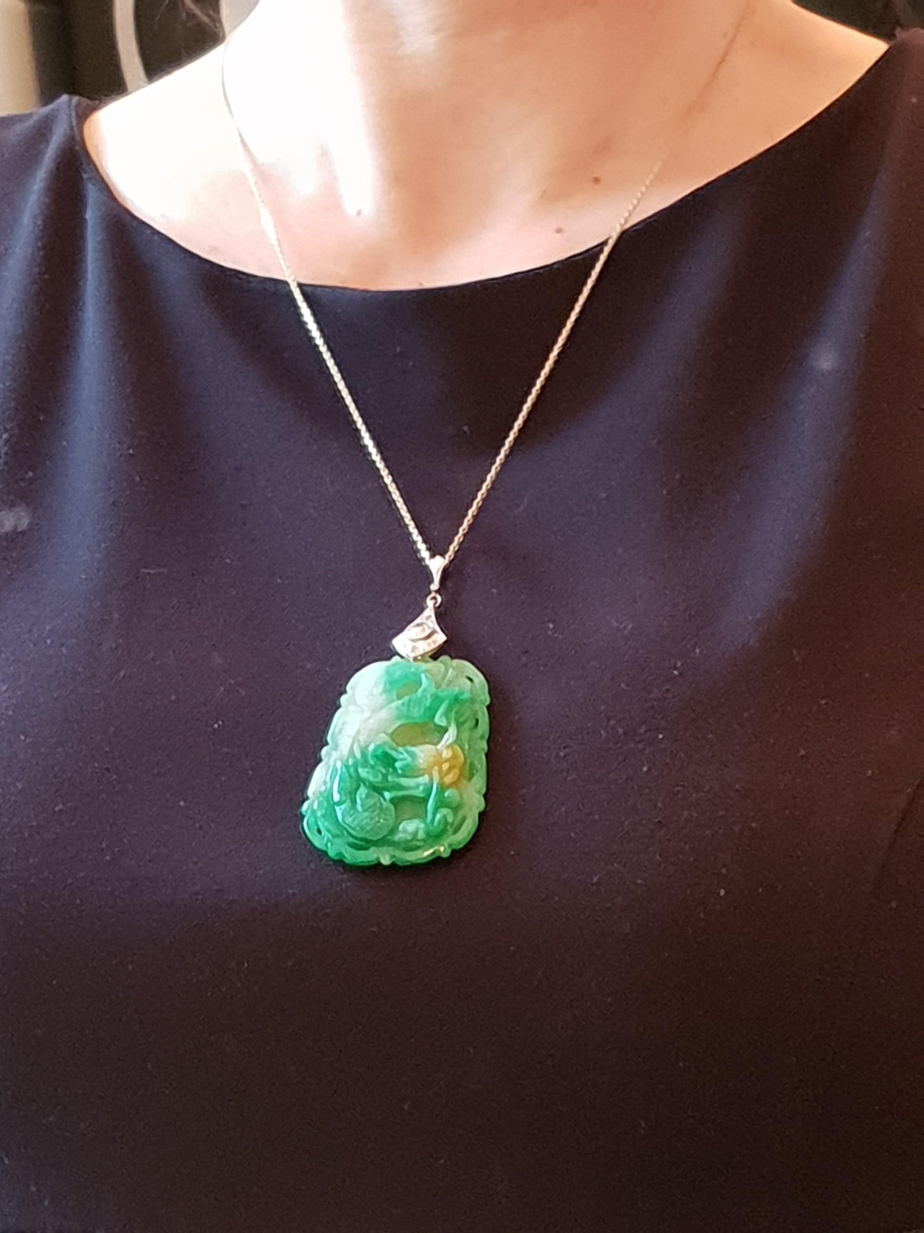 Women's Carved Jade Diamond Gold Pendant