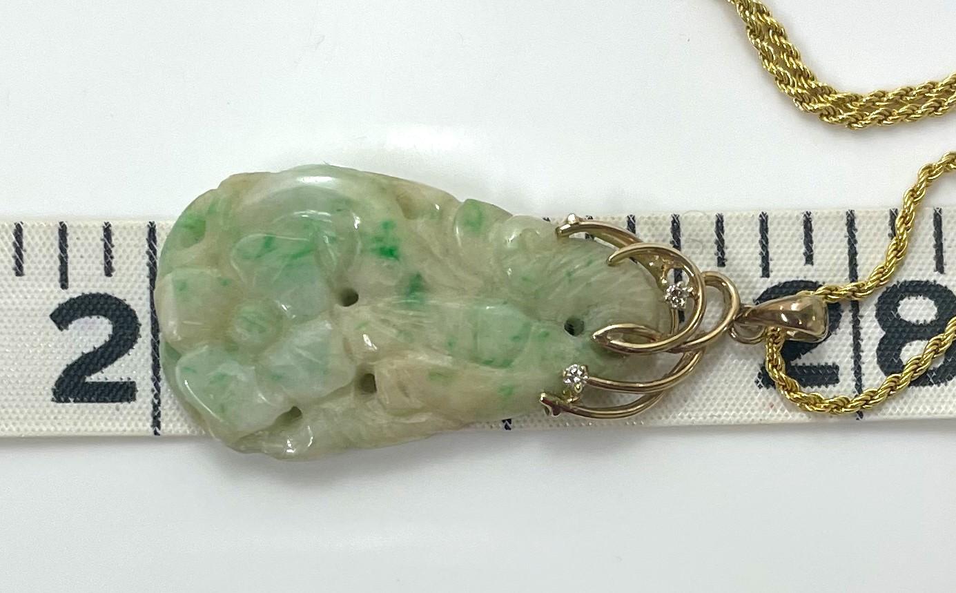 Carved Jade & Diamond Necklace For Sale 5