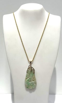 Carved Jade & Diamond Necklace