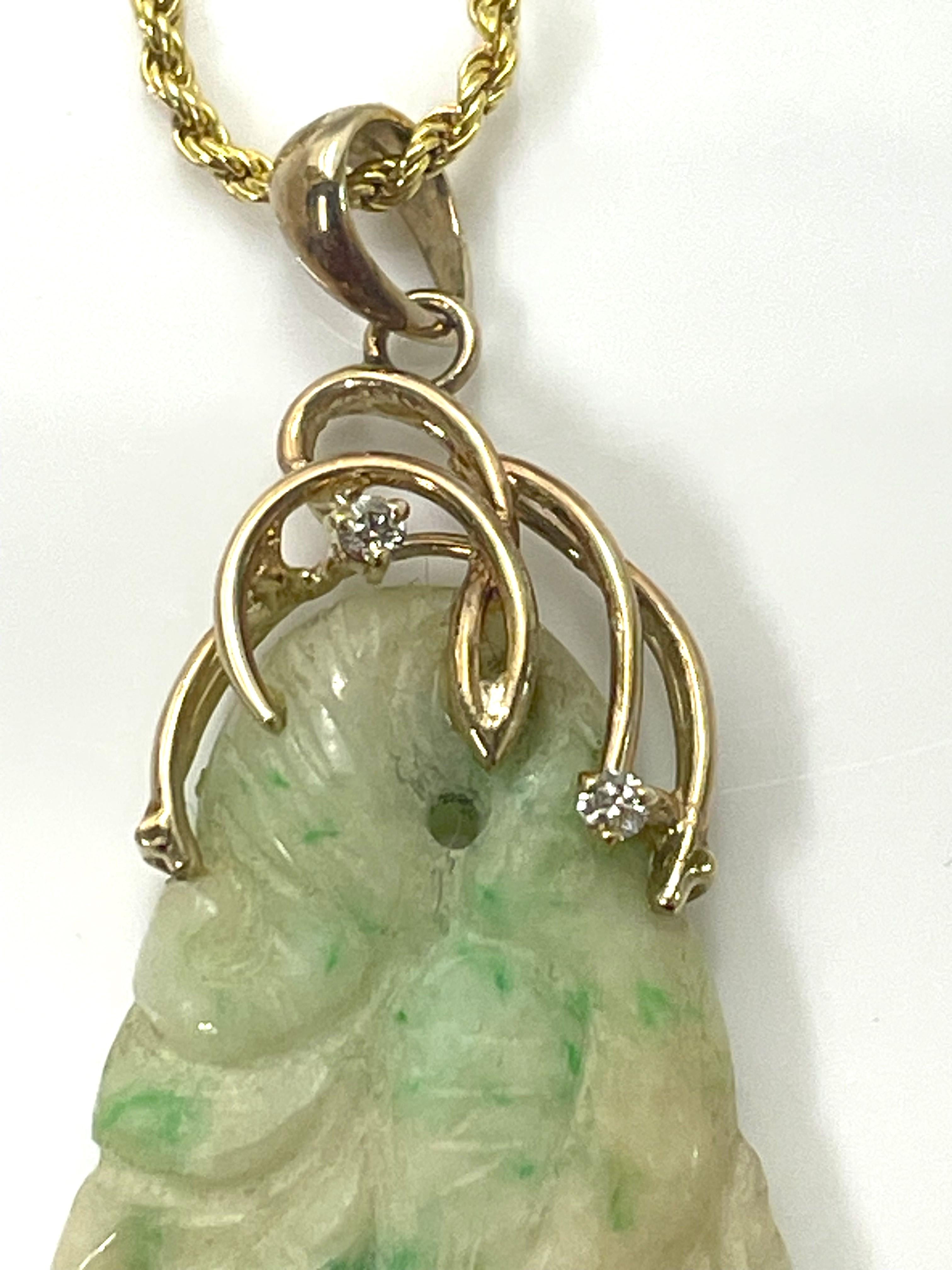 Carved Jade & Diamond Necklace In Excellent Condition For Sale In Cincinnati, OH