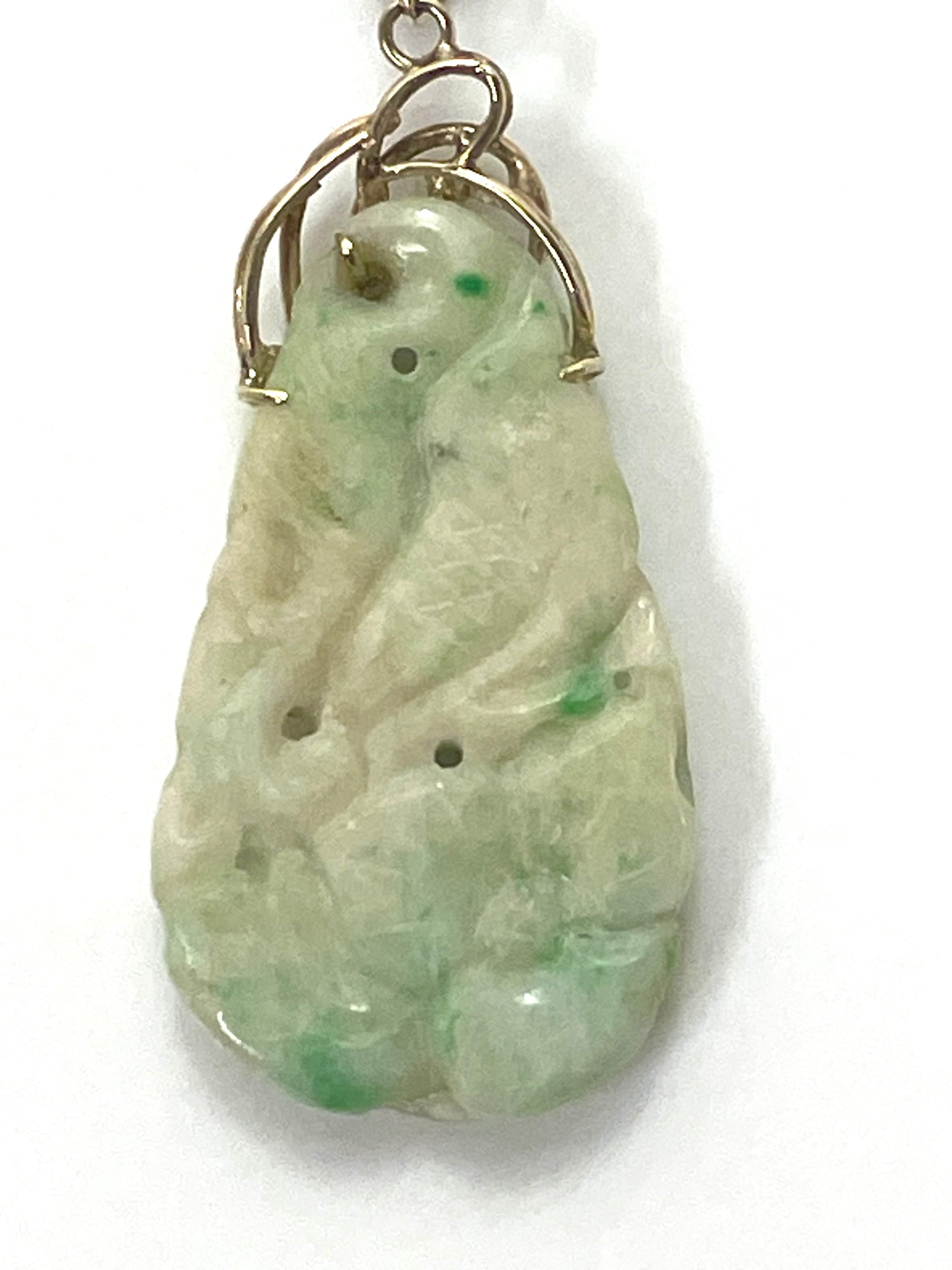 Women's or Men's Carved Jade & Diamond Necklace For Sale