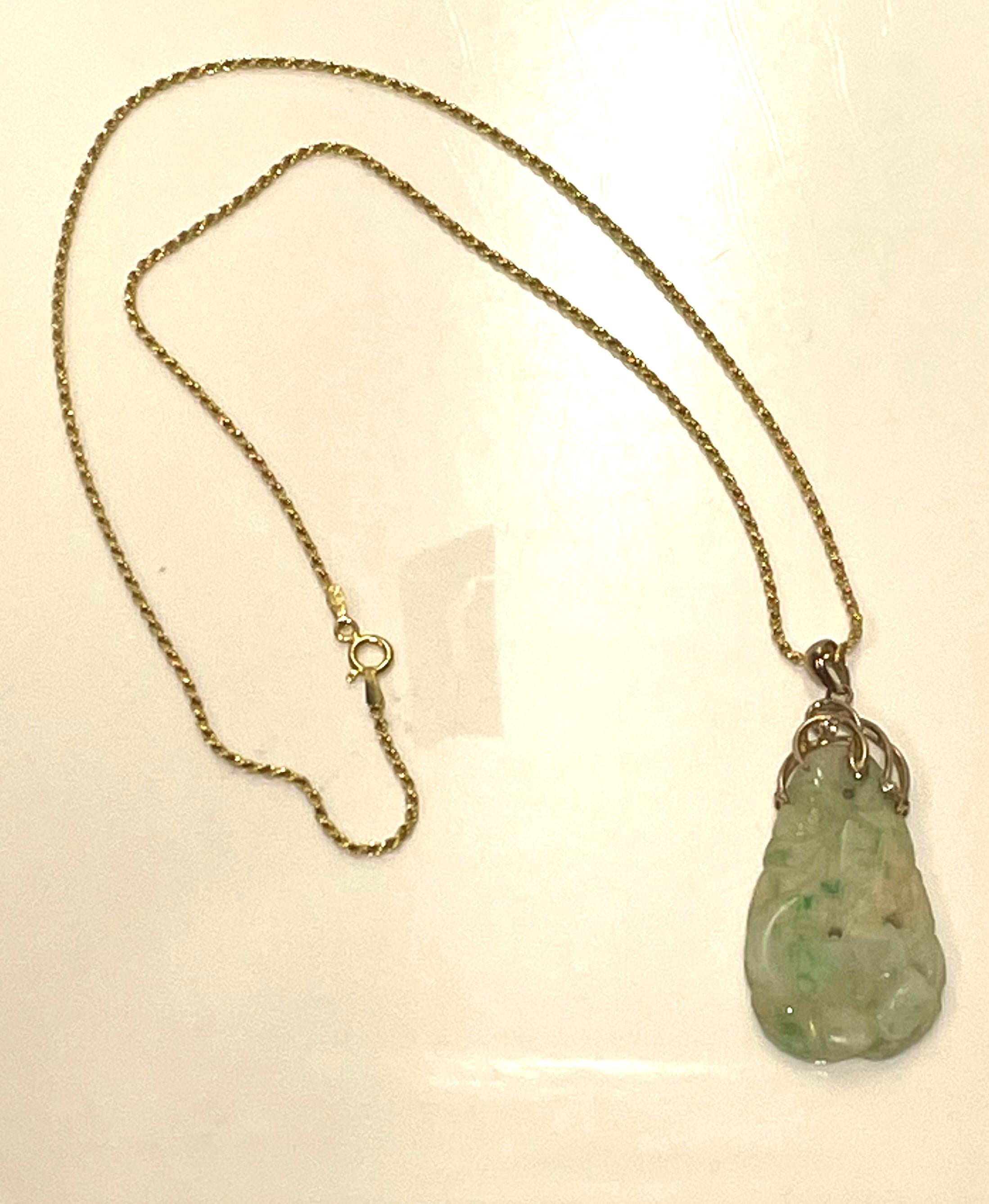 Carved Jade & Diamond Necklace For Sale 1