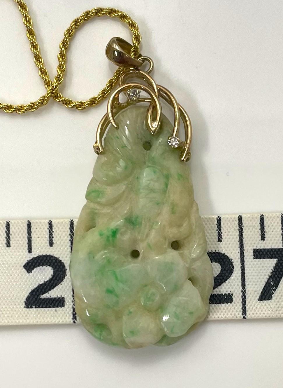 Carved Jade & Diamond Necklace For Sale 4