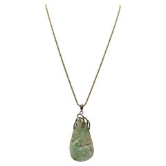 Vintage Carved Jade & Diamond Necklace