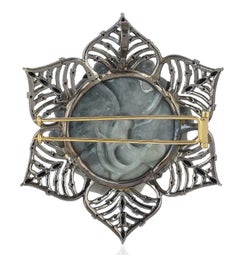 Carved Jade Diamond Rose Brooch