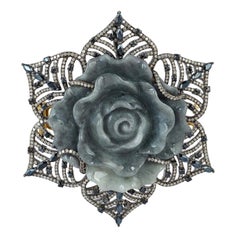 Carved Jade Diamond Rose Brooch