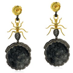 Carved Jade Diamond Spider Earrings