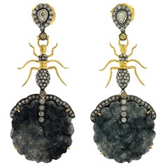 Carved Jade Diamond Spider Earrings