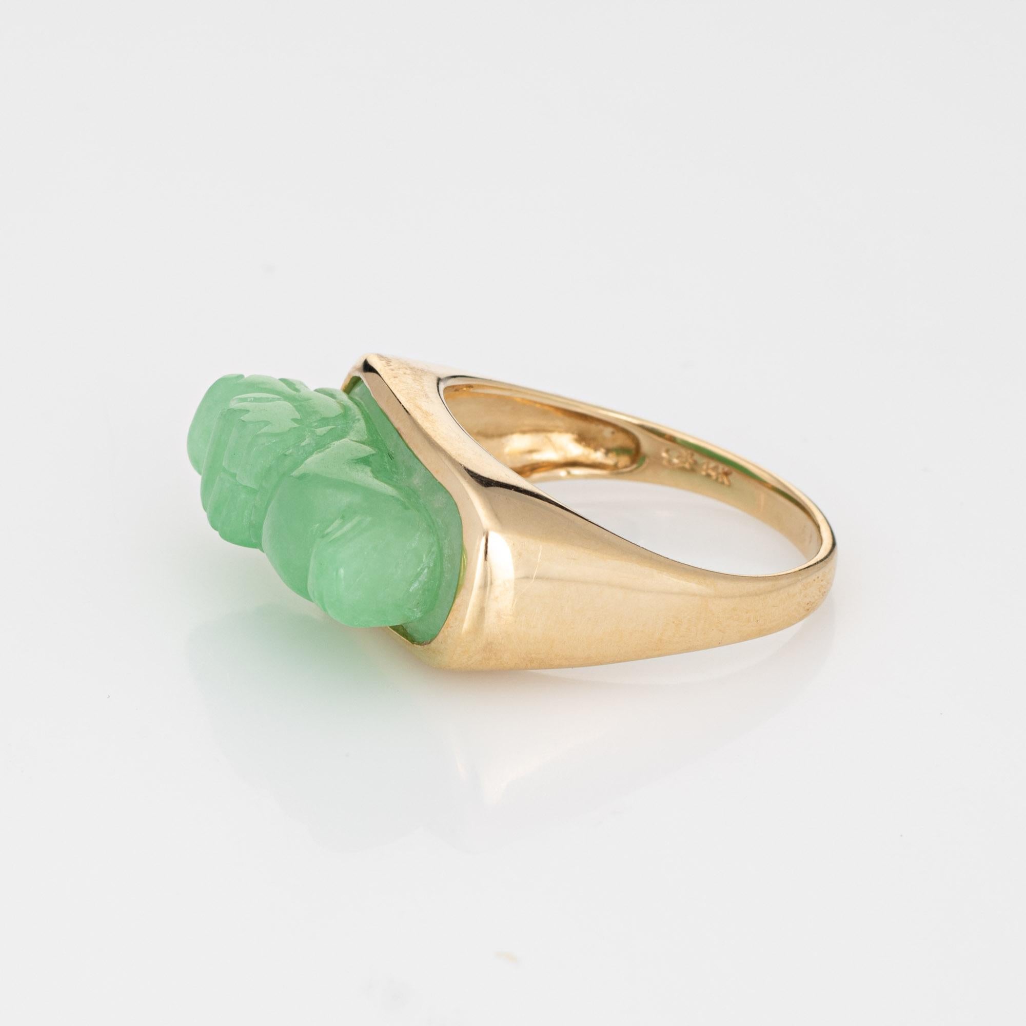 Modern Carved Jade Dragon Ring Vintage 14k Yellow Gold Estate Fine Jewelry