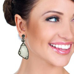 Carved Jade Earring Surrounded by Pave Diamonds Made in 18k Yellow Gold & Silver