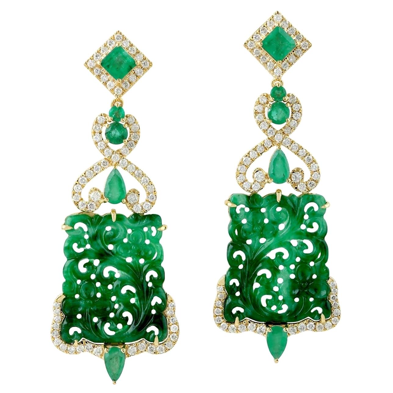 Carved jade bracelet and earrings set