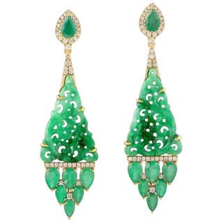 Carved Jade Emerald 18 Karat Gold Diamond Earrings For Sale At 1stDibs carved-jade-emerald-18-karat-gold-diamond-earrings-for-sale-at-1stdibs