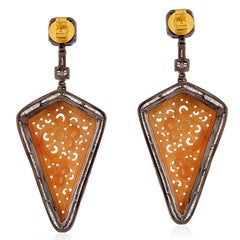 Carved Jade Fancy Diamond Earrings