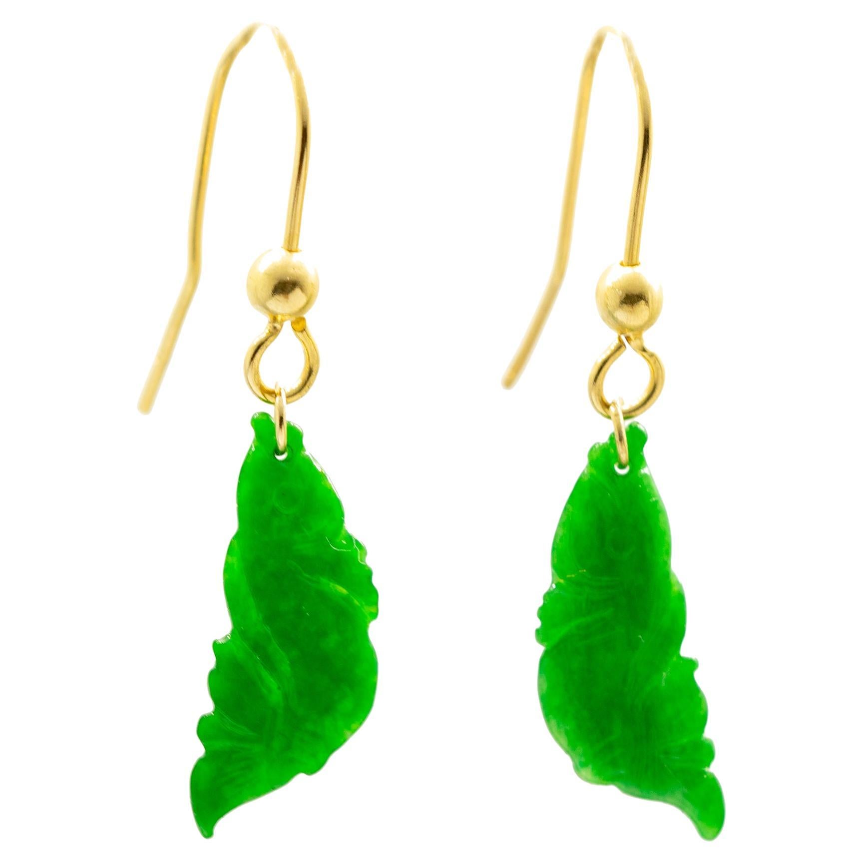Boucles d
oreilles pendantes en forme de fleur de poisson en or jaune 9 carats sculpté avec chaîne