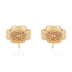 Carved Jade Floral Diamond Stud Earrings