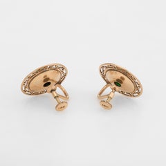 Carved Jade Flower Earrings Vintage 14 Karat Gold Estate Jewelry Screw Backing