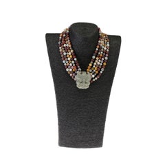 Carved Jade Fu Dog Necklace Moakite 18 Karat Gold