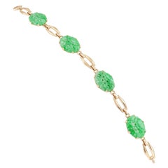 Vintage Carved Jade Gold Link Bracelet