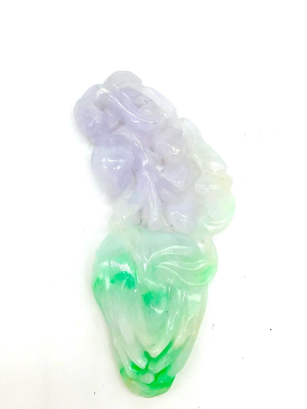 Contemporary Carved, Jade Green and Purple Pendant For Sale