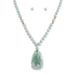 Carved Jade Necklace & Earring Suite