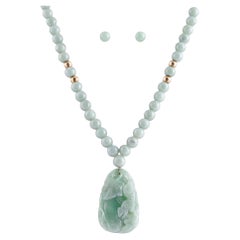 Carved Jade Necklace & Earring Suite