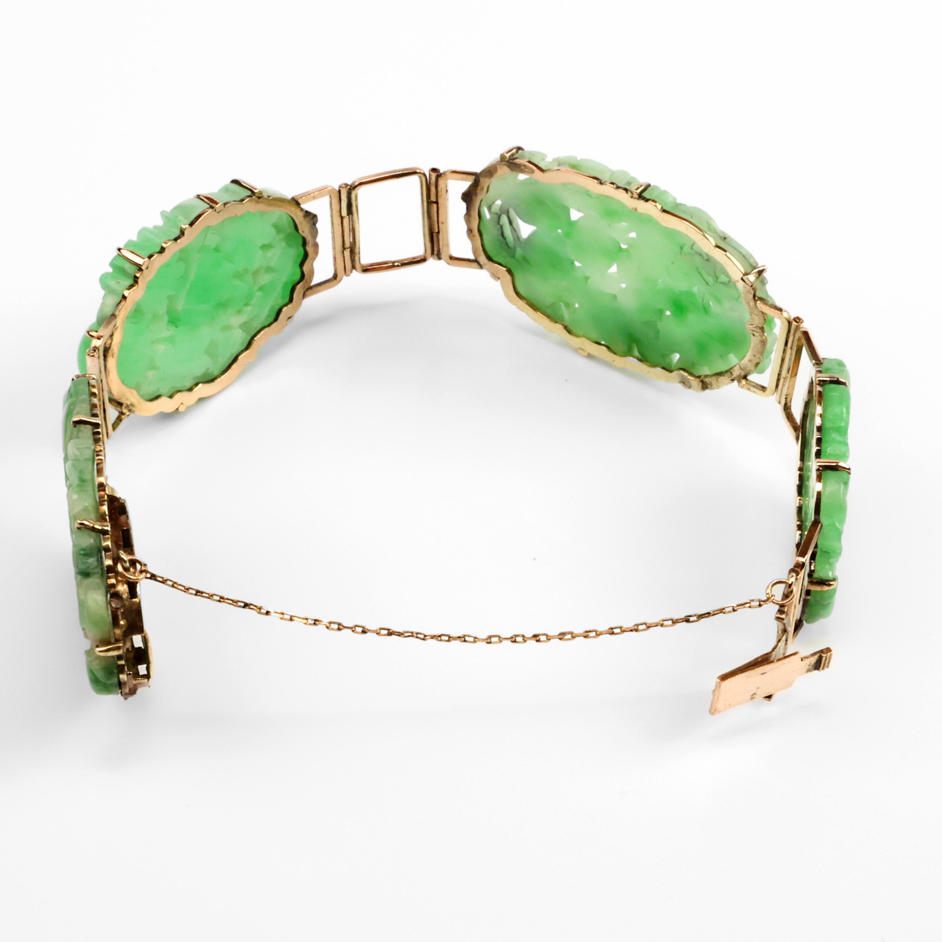 Oval Cut Carved Jade Panel Bracelet Certified Untreated