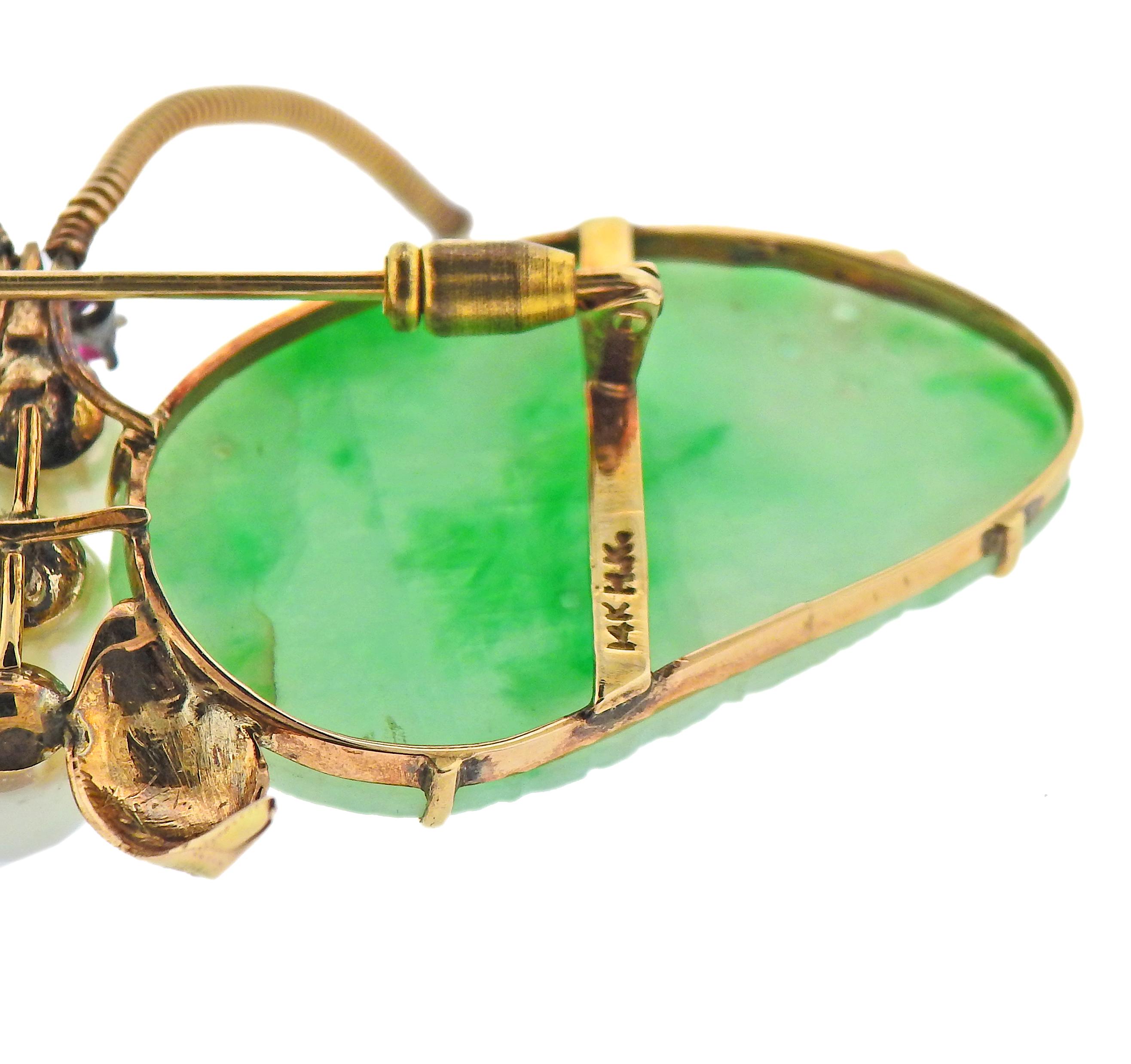 Broche Mariposa Jade Perla Rubí Oro Tallado Corte redondo en venta