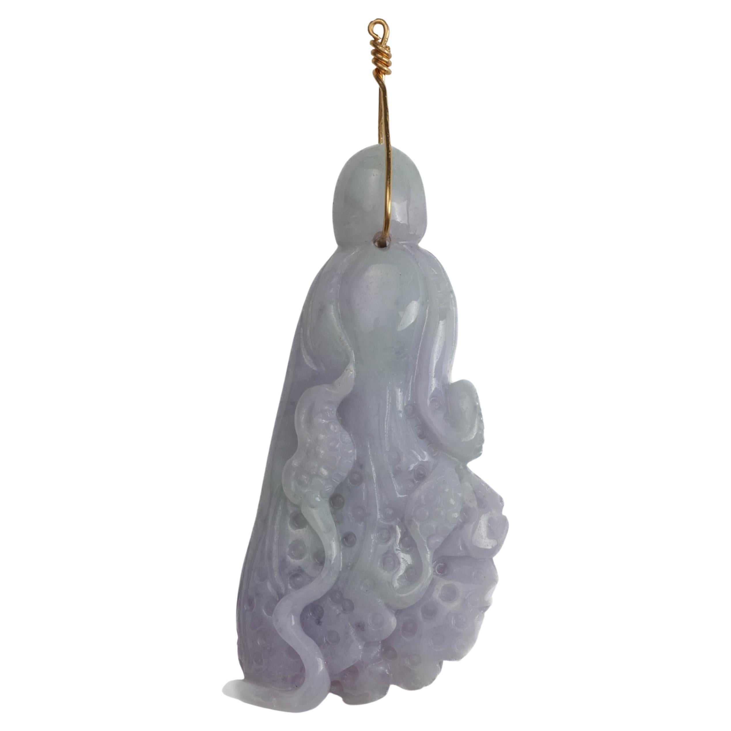 Carved Jade Pendant Lavender & Green Cabbage Certified Untreated For Sale