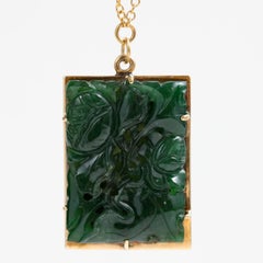 Carved Jade Pendant Midcentury Certified Untreated Omphacite Jade