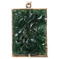 Vintage Carved Jade Pendant Midcentury Certified Untreated Omphacite Jade