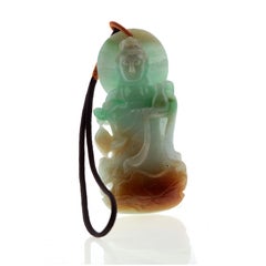 Carved Jade Pendant Natural Jadeite Jade Buddhist Statue Asian Art Female Buddha
